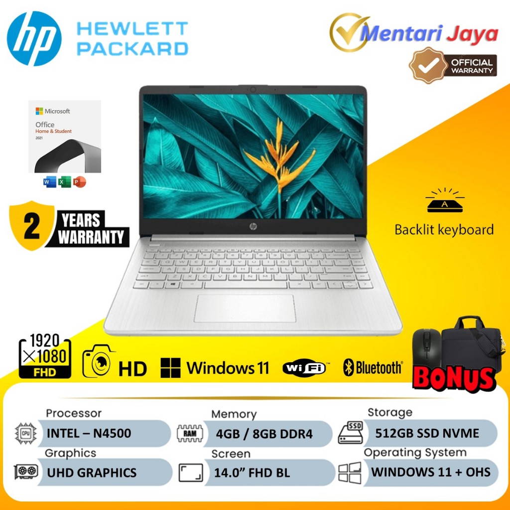 LAPTOP HP 14 INTEL CELERON N4500 RAM 4GB 8GB 128GB WINDOWS