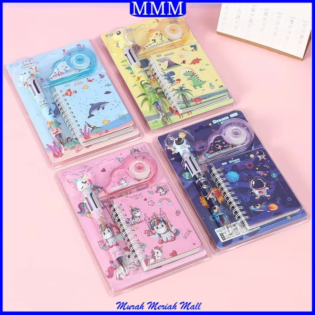 

MMM Alat Tulis Set 3 IN 1 Stationery Set Lucu Karakter Kartun Lucu Correction Tape Perlengkapan Sekolah Anak-Anak TK Souvenir Ulang Tahun Anak Alat Tulis 3IN1 Stationery Gift Set Children Day Gifts Cartoon Six-Color Ballpoint Pen with Correction Tape