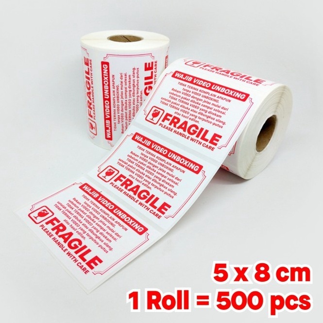

KODE O66T Sticker Label FRAGILE Stiker Wajib Video Unboxing 8 x 5 cm 1 Roll isi 5 pcs