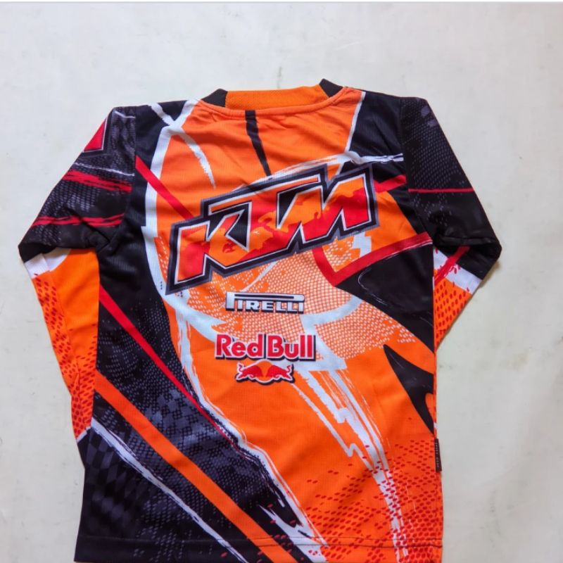 Jersey cross anak KTM lengan panjang bahan adem.