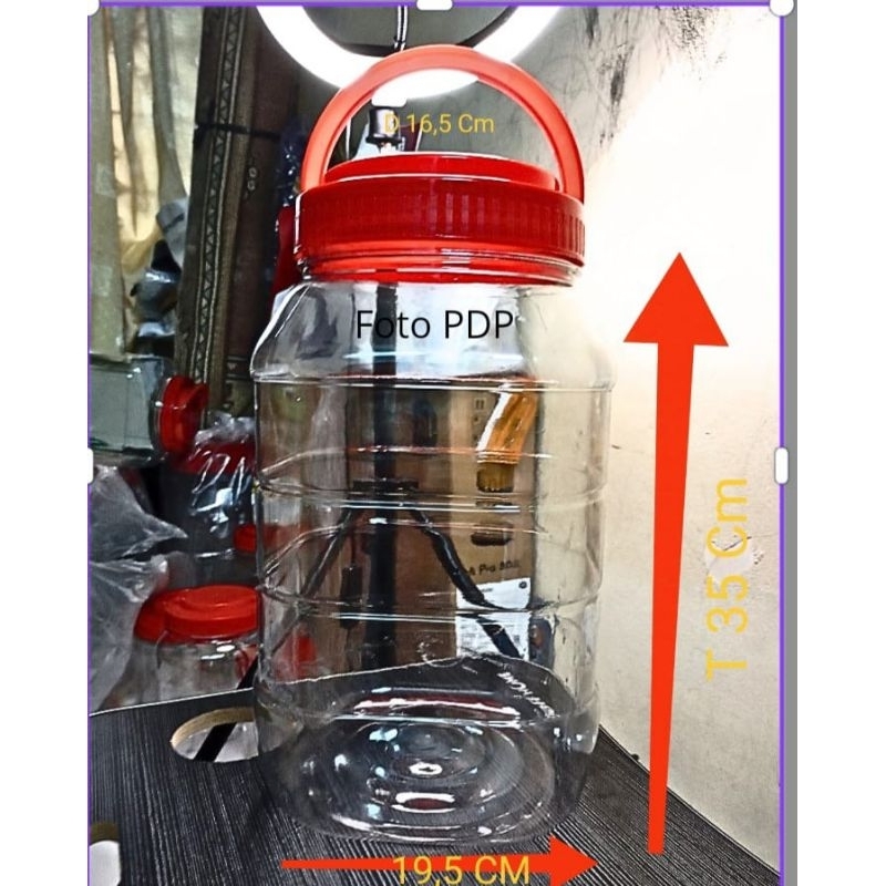 Toples Plastik 10 liter Tutup Putar Gagang Merah / Toples Kerupuk 10 Liter / Toples Kue 10 Liter 410