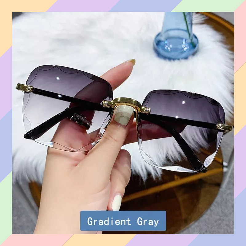 KM22 Kacamata GAYA GRADIENT Wanita Fashion Kaca Mata Tanpa Bingkai Kotak Hitam Riben Cantik Mewah 48