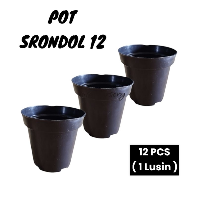 Pot Srondol 12 Hitam ( 12 PCS ) Pot Bunga Tinggi Pot Srondol Hitam Pot Tinggi Tebal