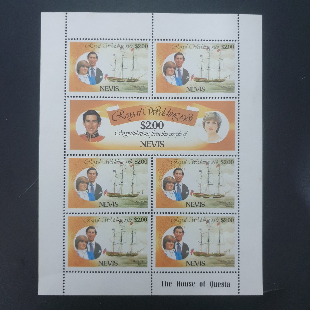 

Perangko Mini Sheet Lady Diana Royal Wedding Congratulations From The People Of Nevis 1981 Orange