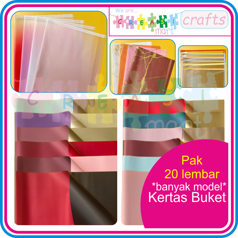 

Kertas Florist / Cellophane Pak isi 20lembar Kertas Buket / Flower Wrapping Berbagai Model