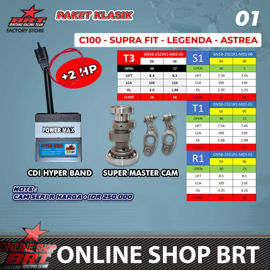 PAKET CDI & MASTER CAM PELATUK ROLLER & BUSI BRT C100 ASTREA GRAND SUPRA X SUPRA FIT REVO 100 LEGEND