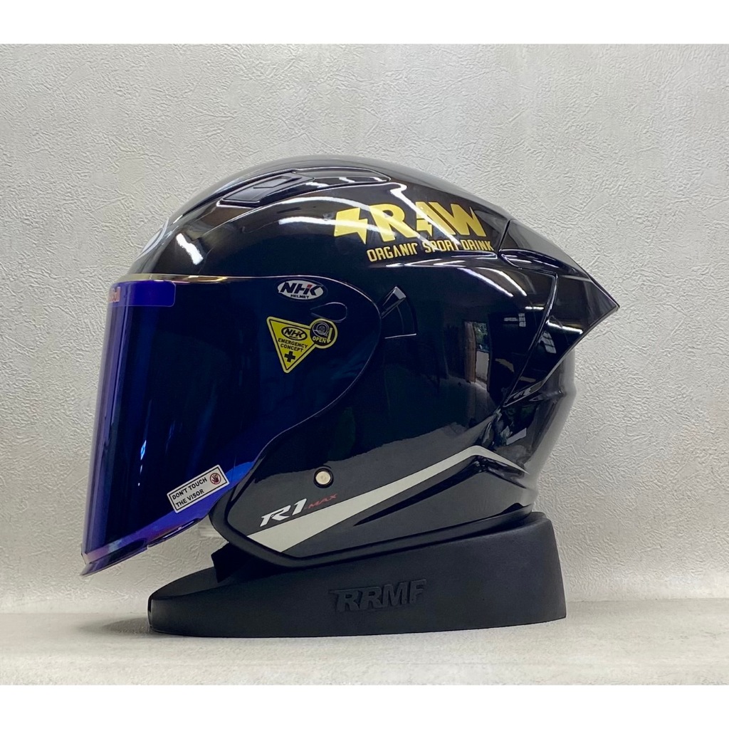 NHK R1-Max Solid Black Glossy || Paket Ganteng - Helm Half Face