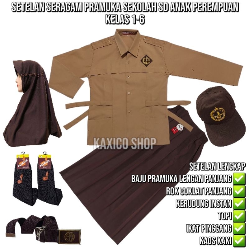 setelan pramuka tali seragam sekolah SD anak perempuan baju lengan panjang