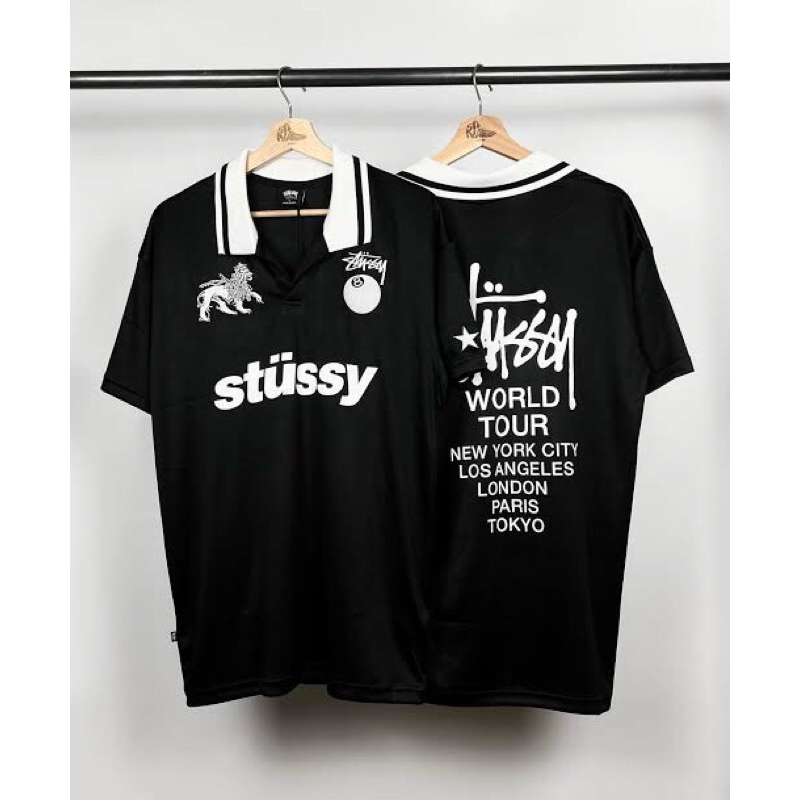 Polo Shirt Stussy World Tour Kaos Kerah Oversize Unisex