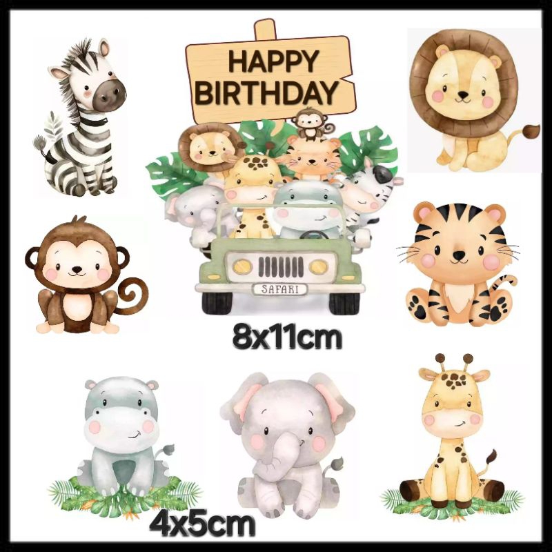 Topper Cake/Hiasan Kue Custom Tambah Nama, Motif Animal Safari