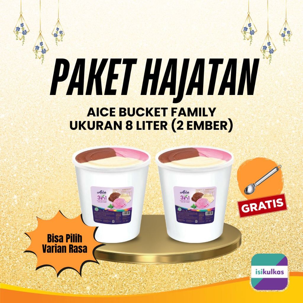 

Paket Hajatan Es Krim AICE 8 Liter 2 Ember Gratis Scoop