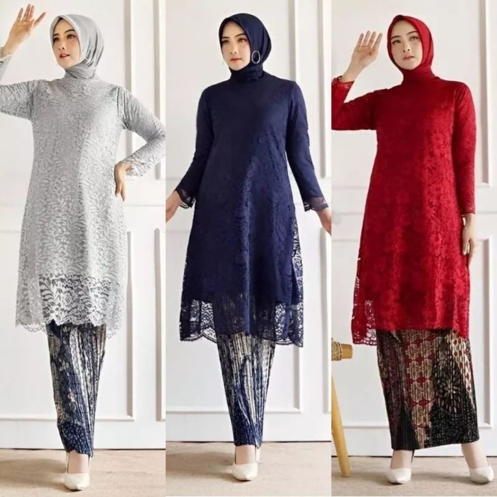 Atasan Kebaya Modern Brokat Longcape / Tunik Brukat Navy Dan Warna Lain