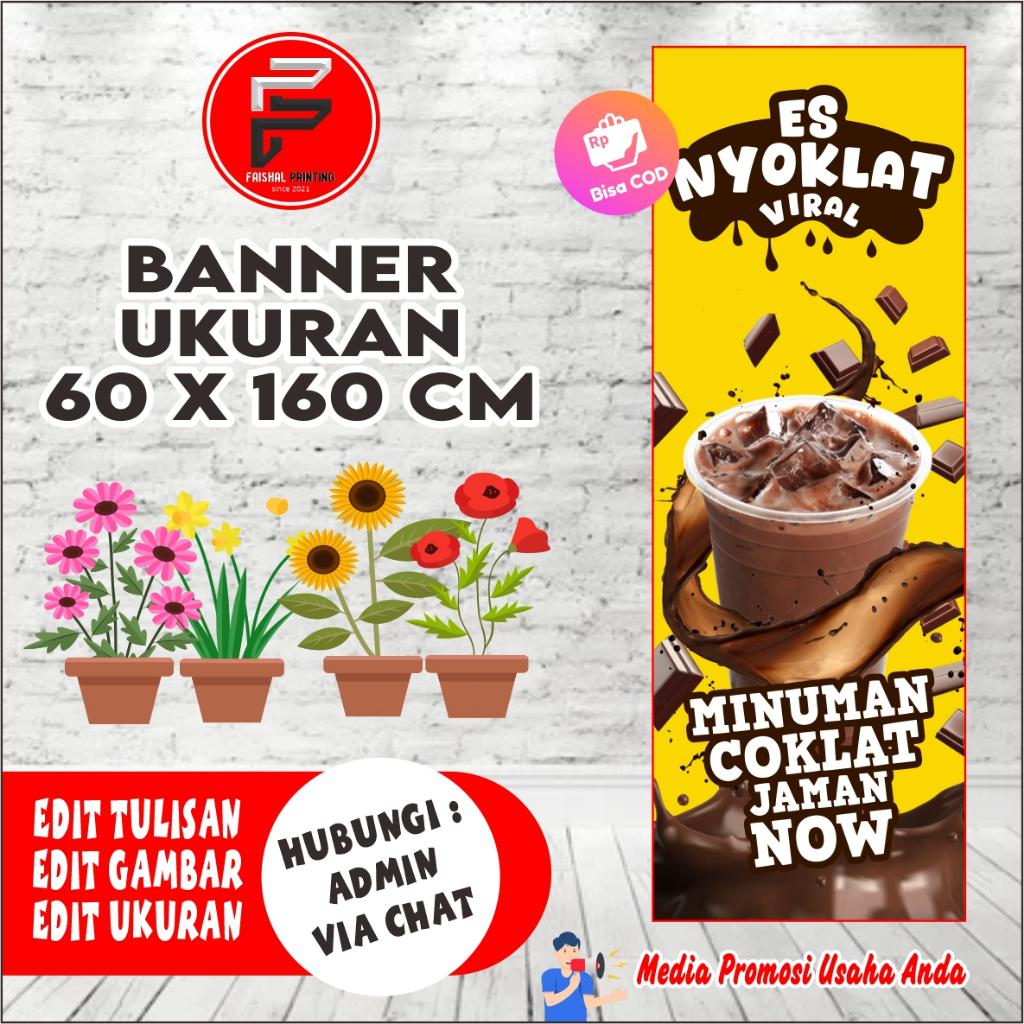 Banner Es Coklat / Spanduk Es Nyoklat / Banner Ukuran 60 x 160 cm, Bisa COD