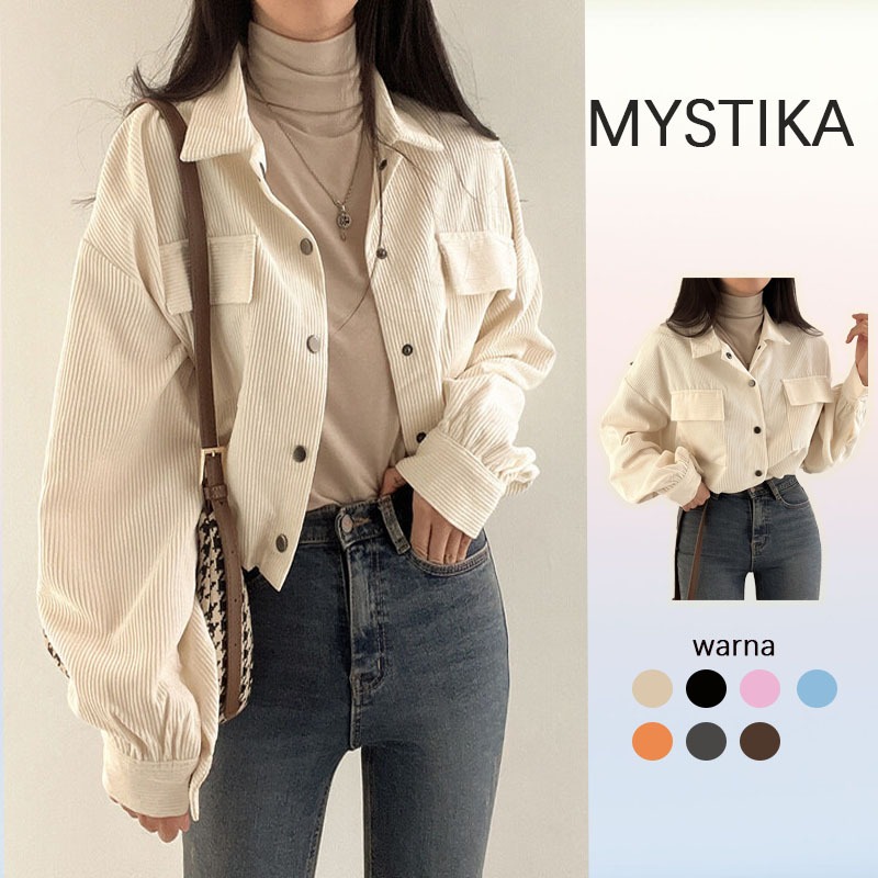 MYSTIKA Corduroy Jaket Korean Style Wanita Retro Kolor Terbaru Jacket Crop Top baju atasan wanita te
