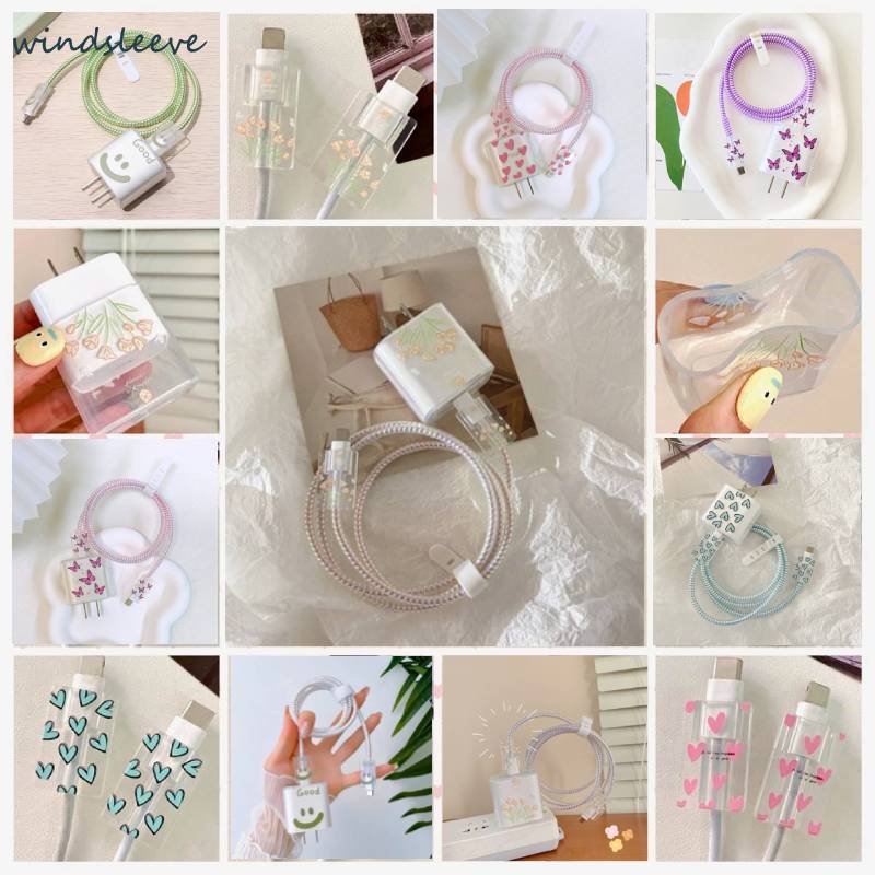 5PCS Pelindung Charger iPhone Charger Case Motif Kristal Pelindung Kabel dan Kepala Charger iPhone 1