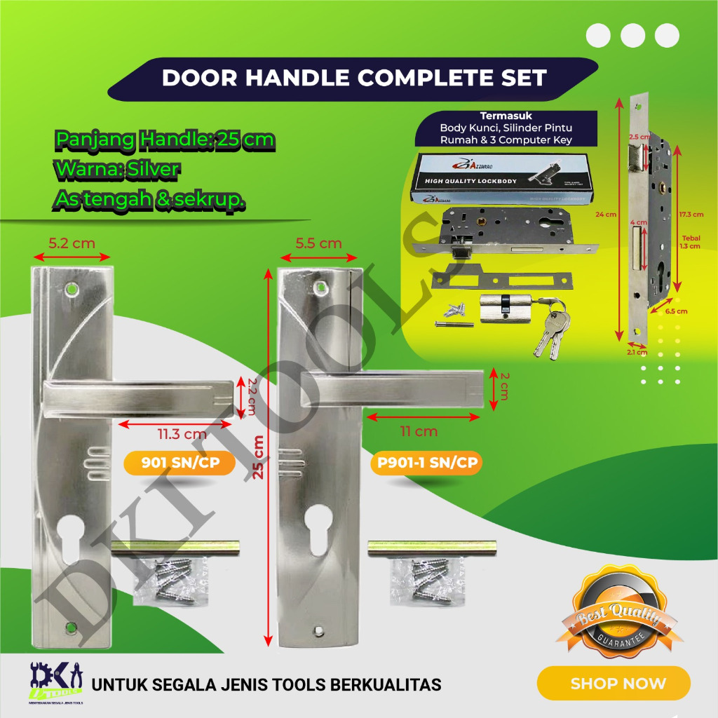 AZZURRO Door Handle Gagang Kunci Pintu Plat Rumah Besar Set 25cm Komplit 901 Silver