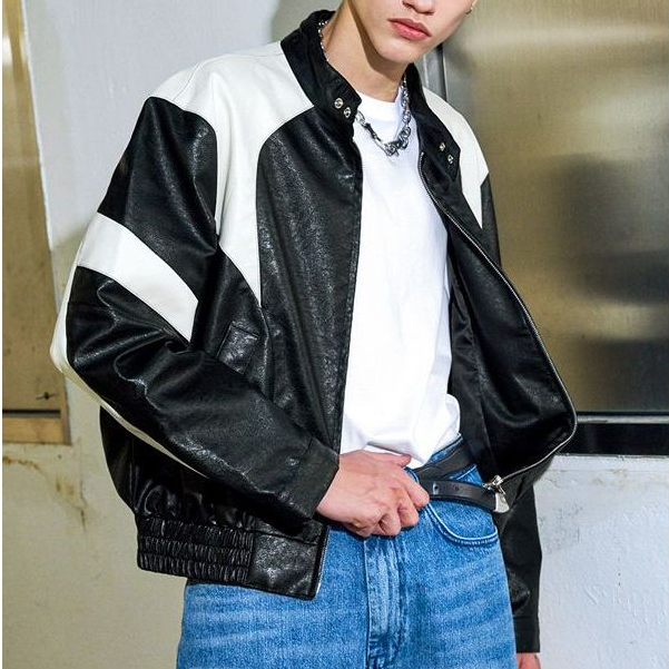 LEATHER JACKET RACING BLACK WHITE PRELOVED SECOND BIKERS