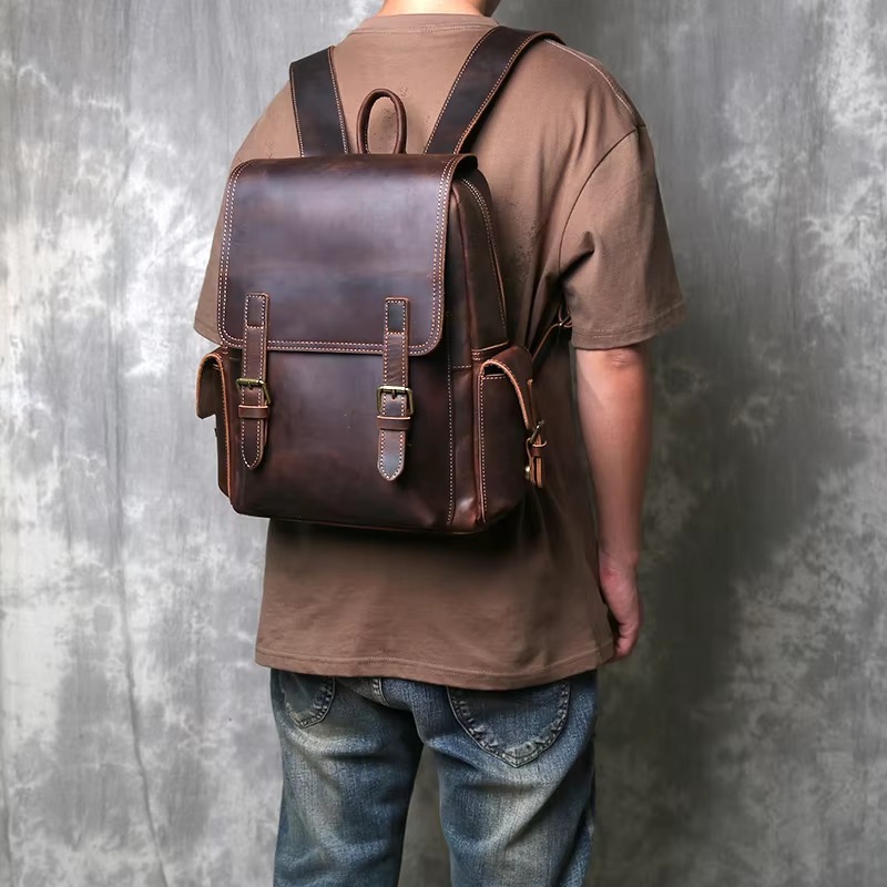 Tas Ransel Kulit Asli - Tas Ransel Laptop Retro Kulit Asli Crazy Horse