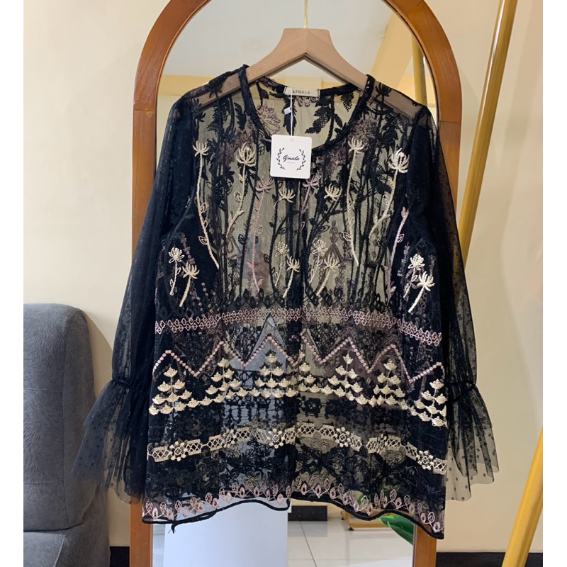 Outer brokat etnik mix tile Hitam/ outer brukat mewah / outer brokat panjang / baju brukat / baju wi