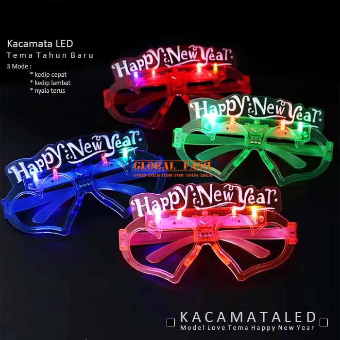 isi 12 kacamata happy new year / kacamata happy new year LED/ kacamata tahun baru lampu