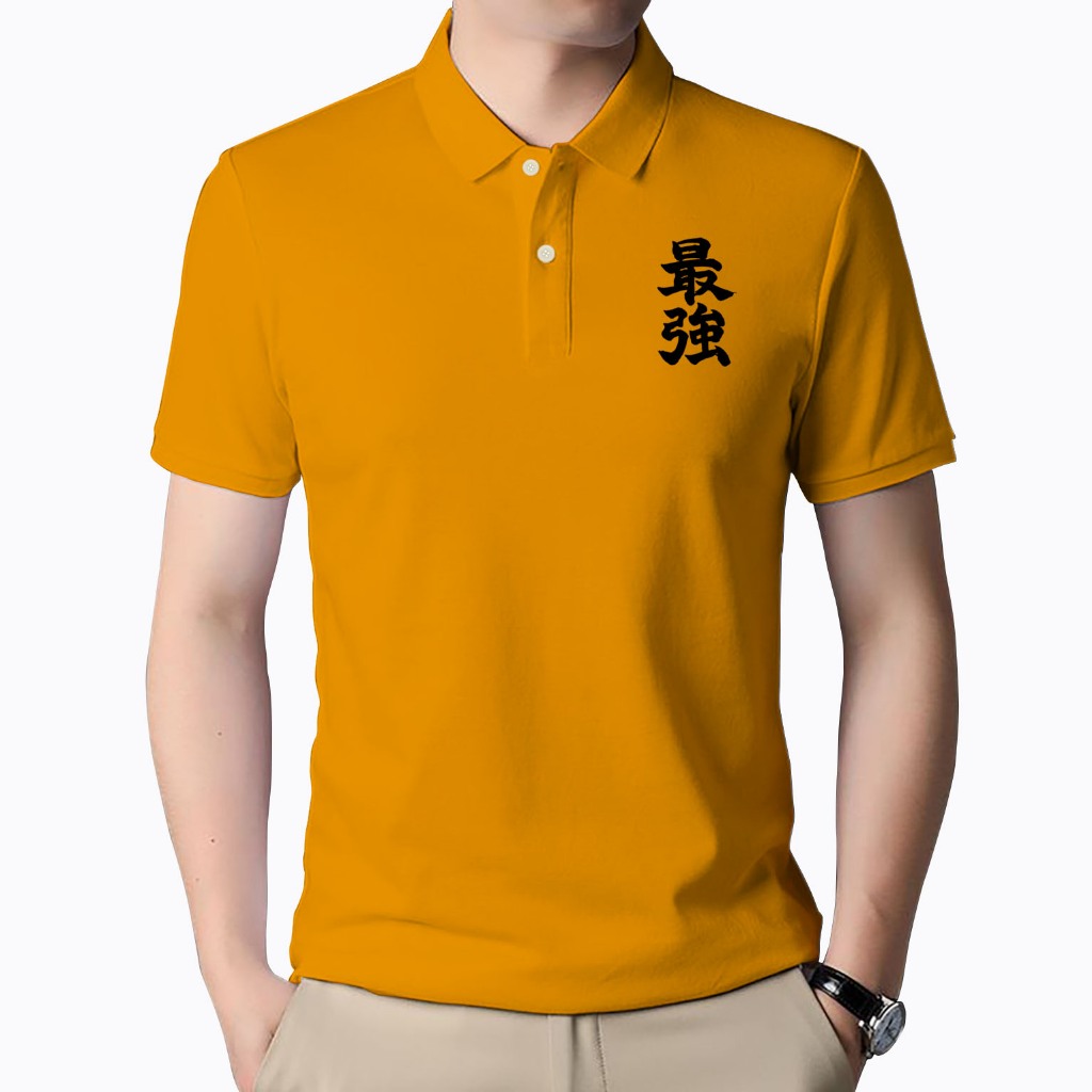Kaos Kerah Premium, Polo Shirt Pria, Kaos Polo, Logo Huruf Cina