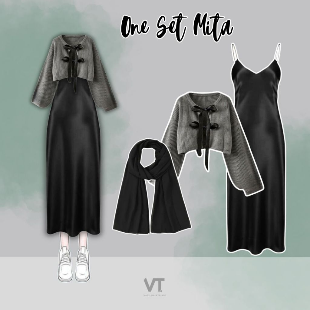 Setelan Mita (Hijab, Cardigan, Long Dress) OOTD Hijab Casual Wanita, Outfit Kondangan