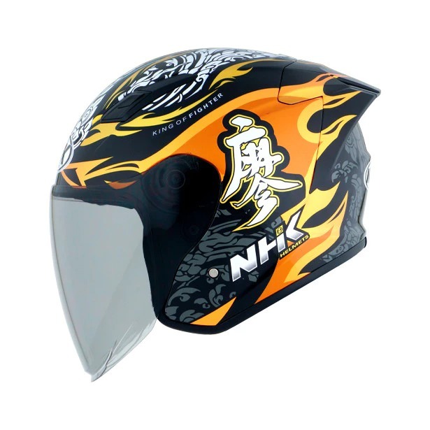 NHK R1 ELITE RIDER REPLIKA CHANON BLACK ORANGE ORIGINAL | HELM MOTOR HALF FACE R ONE ELIT MOTIF GP E