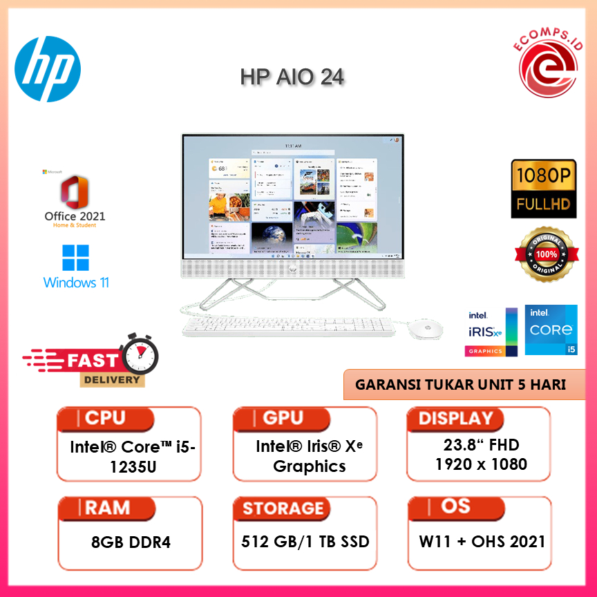 HP PC ALL IN ONE 24-CB1015D/CB1999D/CB1998D i5-1235U 8GB 512GB 23.8" IPS FHD W11 OHS