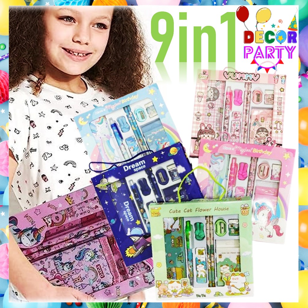 

DP Alat Tulis Set 9In1 Stationery Karakter Lucu Set Perlengkapan Alat Tulis Sekolah Lengkap Souvenir Ulang Tahun Anak Alat Tulis 9 IN 1 Free Tempat Pensil Kaleng