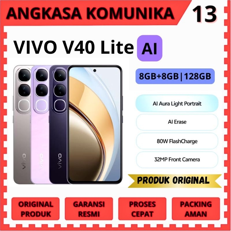 Vivo V40 Lite  8+8/128GB AI Light 80 Watt Flashcharge 32MP Front Camera Garansi Resmi