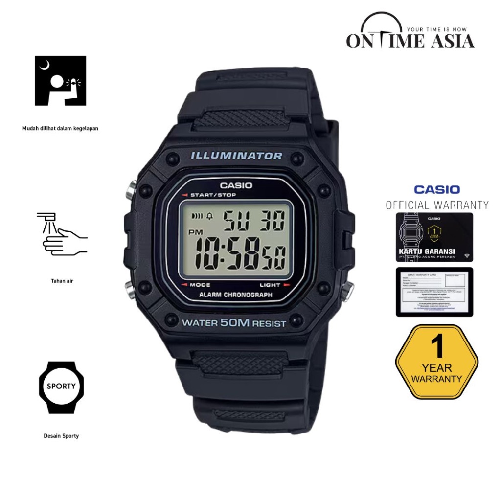 Casio W-218H-1AVDF / W218H-1A Original & Garansi