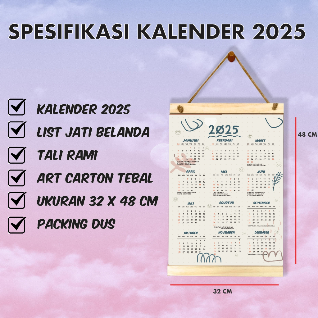 

Kalender 2025 Lis Kayu Jati Belanda 32x48cm / Aesthetic / Murah