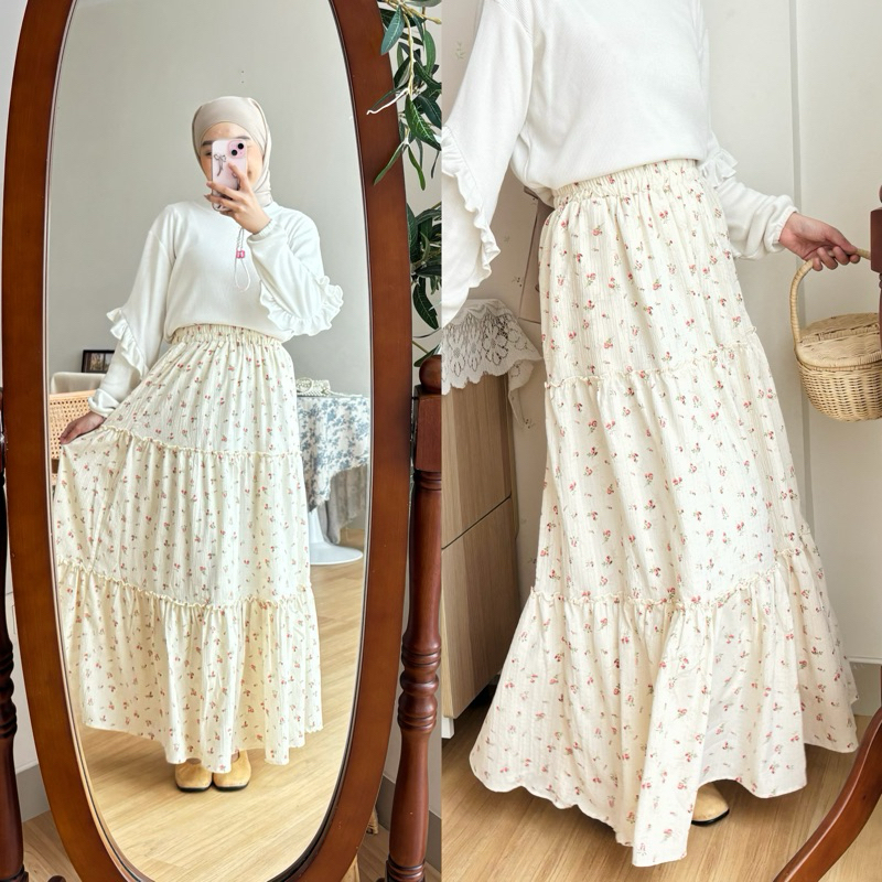 Ruffle Skirt | Rok panjang motif | Rok panjang Ruffle | Rok floral