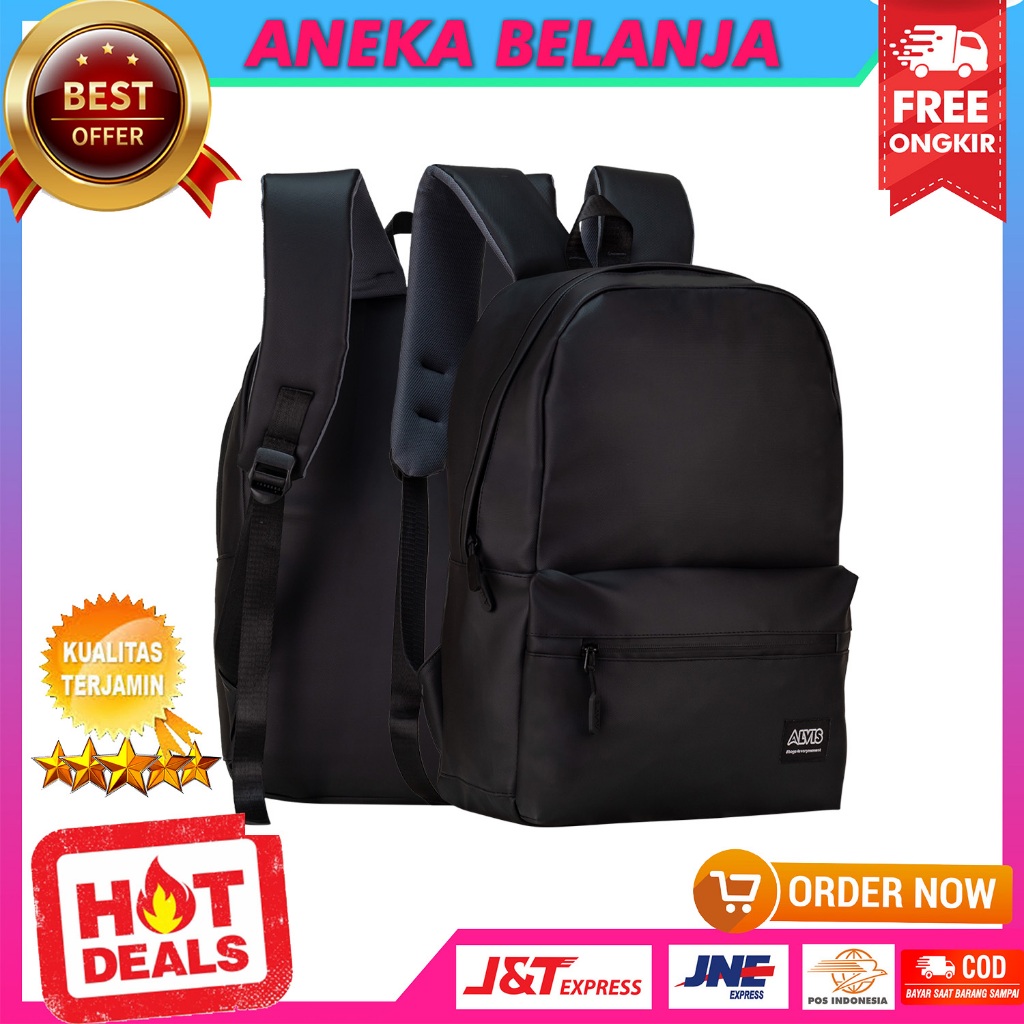 Tas Ransel Pria Model Alvis Urban Lagos Black Backpack Sekolah Kerja Berkualitas Bahan Waterproof