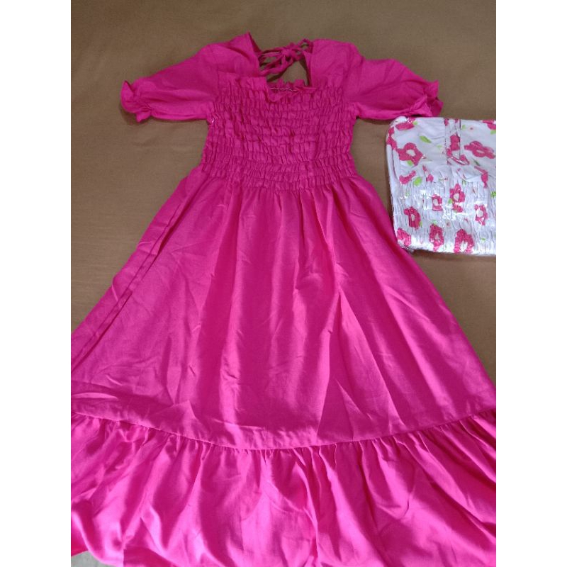 Daster imout kekinian polos pink dan Bunga putih pink