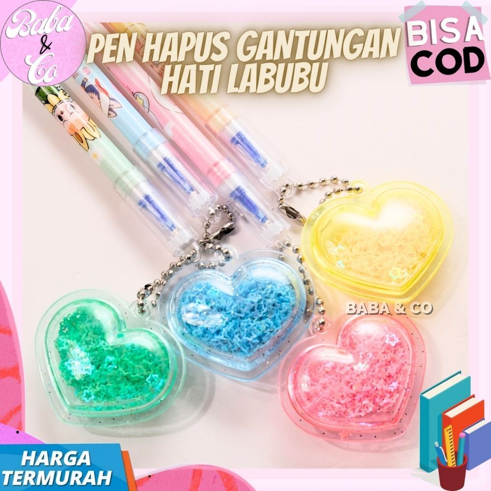 

PEN HAPUS GANTUNGAN HATI LABUBU PULPEN LABUBU GANTUNGAN HATI GLITTER LUCU UNIK PEN HAPUS LABUBU HATI LABU LABU