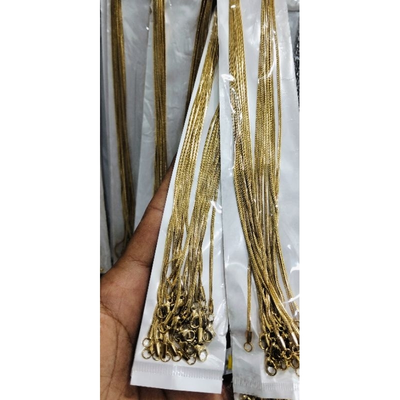 3214 Grosir 10Pcs Kalung Titanium Pipih Gold 50Cm Kalung Titanium Pria Wanita Anti Karat Dan Tidak