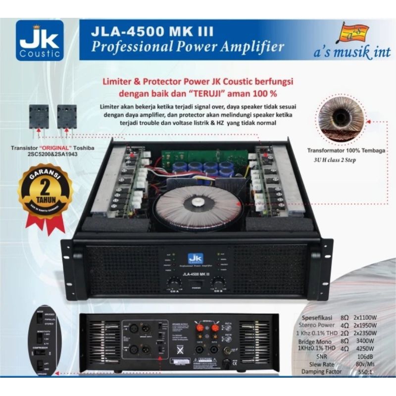 Power Amplifier JK Coustic JLA-4500 MK III Original class H