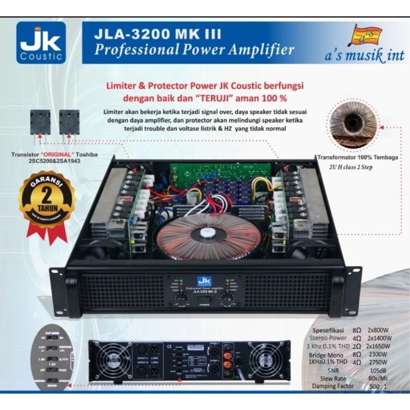 Power Amplifier JK Coustic JLA-3200 MK III original Class H