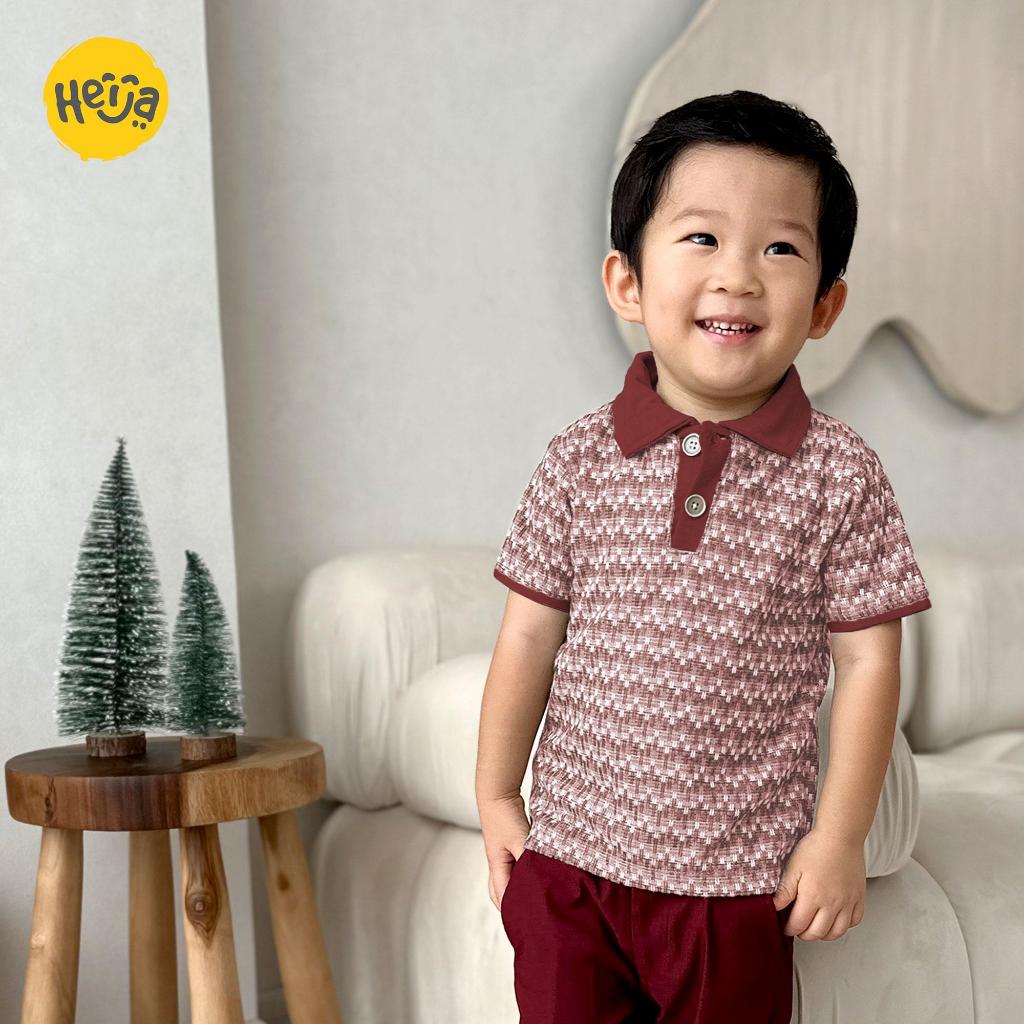 RB HEIJA POLO ANAK motif RAJUT warna MERAH MAROON - Kaos Polo Shirt Kerah Anak Knit Unisex Couple