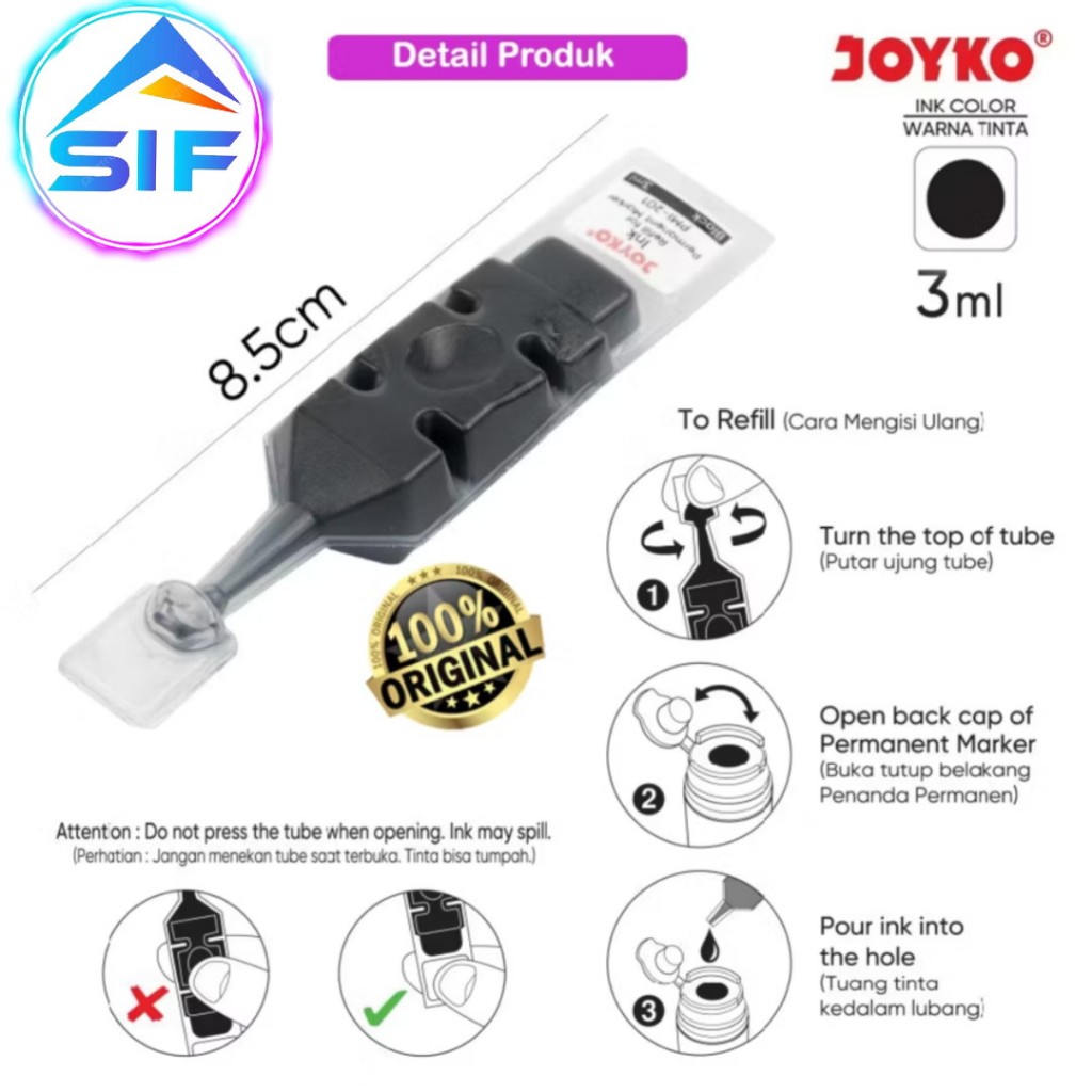 

Tinta Refill Spidol Permanent Joyko Tidak Bisa Dihapus Isi Ulang Sepidol Permanen Sachet Sekali Pakai Bagus