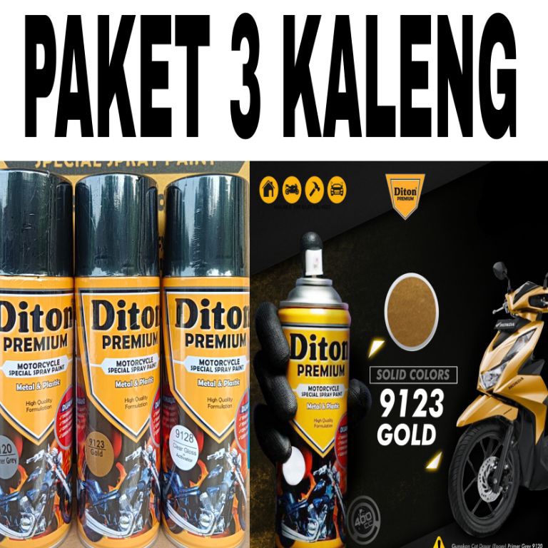 Langsung Ambil PAKET 3 KALENG pilok pilox cat semprot diton premium gold 9123 pilok warna gold rcb 4