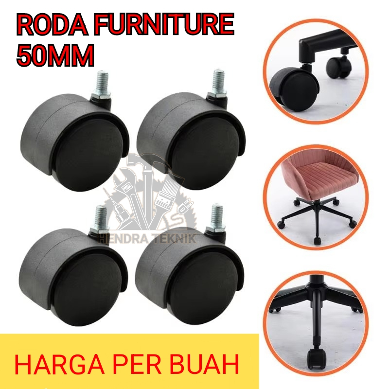 RODA KURSI KANTOR 2" BAUT ROHA MUR RODA CASTER BAUT RODA CASTER 50MM RODA KASTOR FURNITURE HITAM