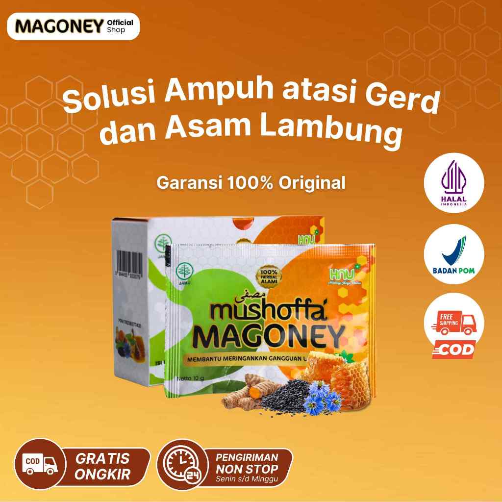 

Magoney - Madu Murni, Jintan Hitam & Kunyit | Redakan Asam Lambung & Anxiety – 6 Sachet