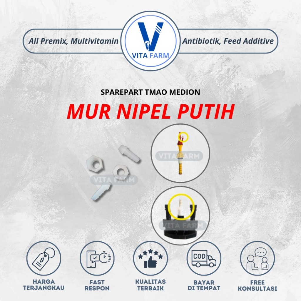 Nipple Nipel Mur Putih Union Sparepart TMAO Medion Ayam