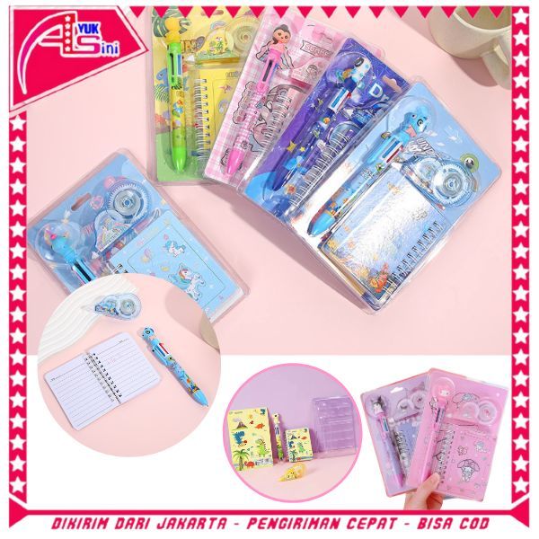 

AS Alat Tulis Set 3IN1 Stationery Set Lucu Karakter Kartun + Correction Tape Perlengkapan Sekolah Anak-Anak TK Souvenir Ulang Tahun Anak Alat Tulis 3 IN 1 Stationery Gift Set Children Day Gifts Cartoon Six-Color Ballpoint Pen with Correction Tape