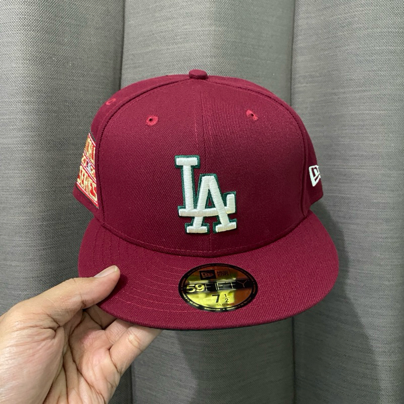 Topi New Era 59Fifty MLB LA Dodgers World Series 2020 Side Patch Maroon Hat