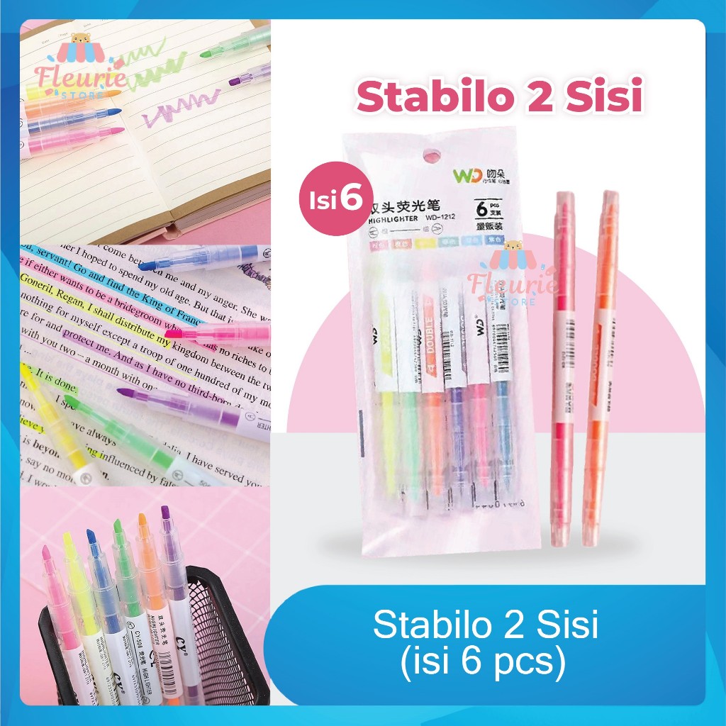 

(Isi 6) Stabilo 2 Sisi - Stabilo 2in1 Highlighter / Penanda Warna Warni Stabilo Pen 2 Tipe Brush