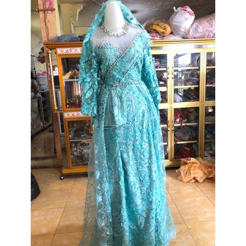 kebaya pengantin hijau tosca