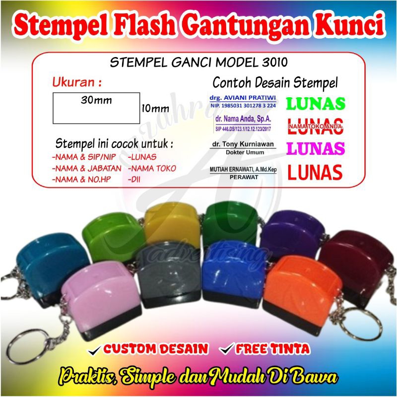 

STEMPEL FLASH GANTUNGAN KUNCI , GK 3010 , PRAKTIS , STEMPEL NAMA , NO HP , JABATAN